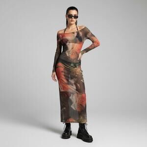 Jaded London Mesh Maxi Dress | Surreal Fantasy Print | Size US 10 |